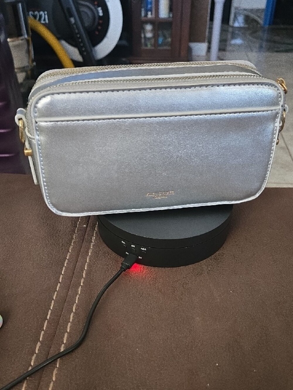 Kurt Geiger Metallic Silver Crossbody with Gold Logo - Picture 4 of 14